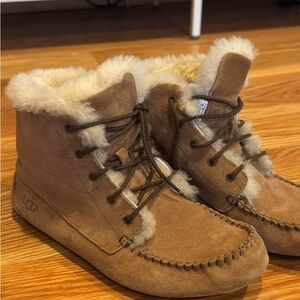 UGG Tan Shearling Lace-Up Boots